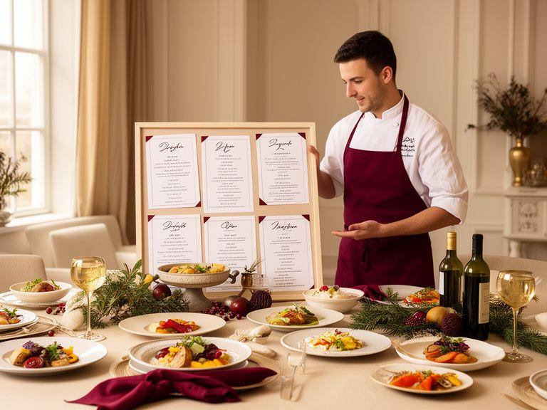 Chef privado presentando opciones de menú personalizado para una ocasión especial