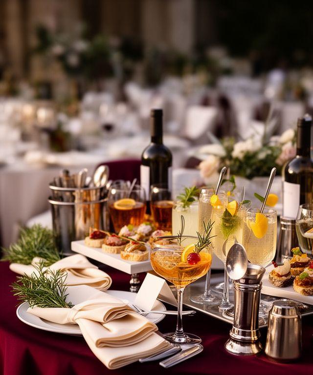 Aperitivo de boda con barra de cócteles y bocados gourmet